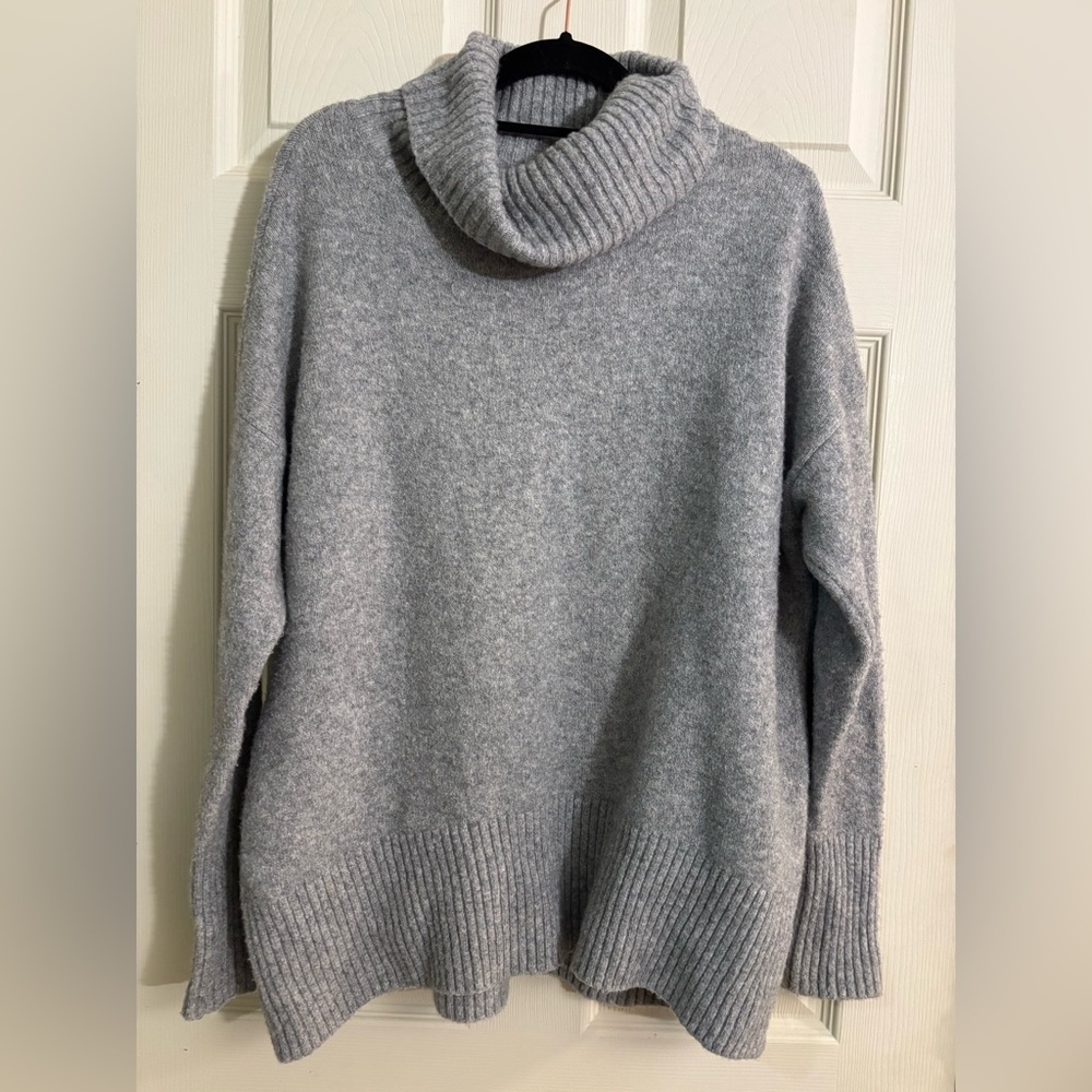 Daily Ritual Soft Gray Cowl Funnel Neck Fall Winter  Turtleneck Sweater